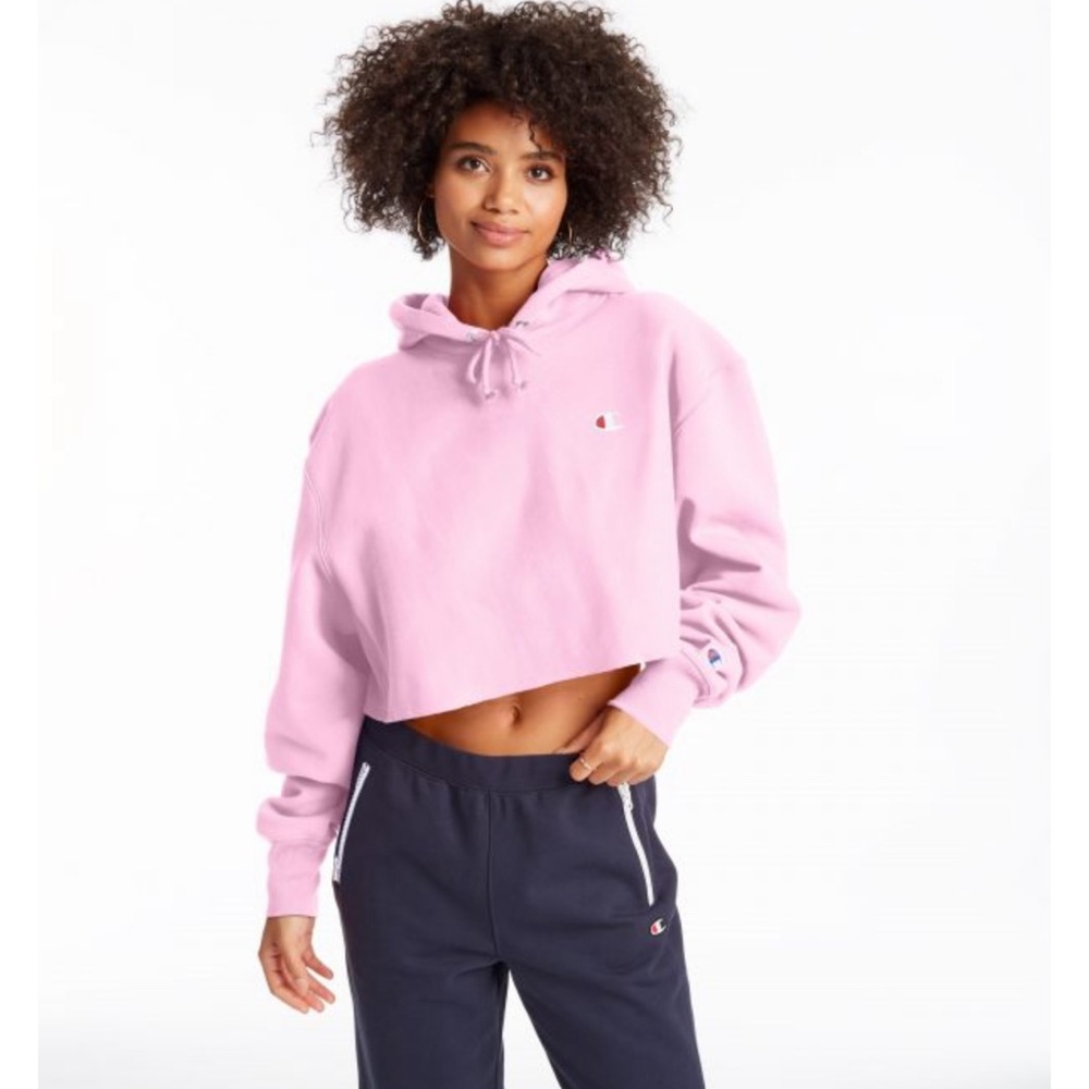 Champion Cut-Off Cropped Hoodie Pink Size Small